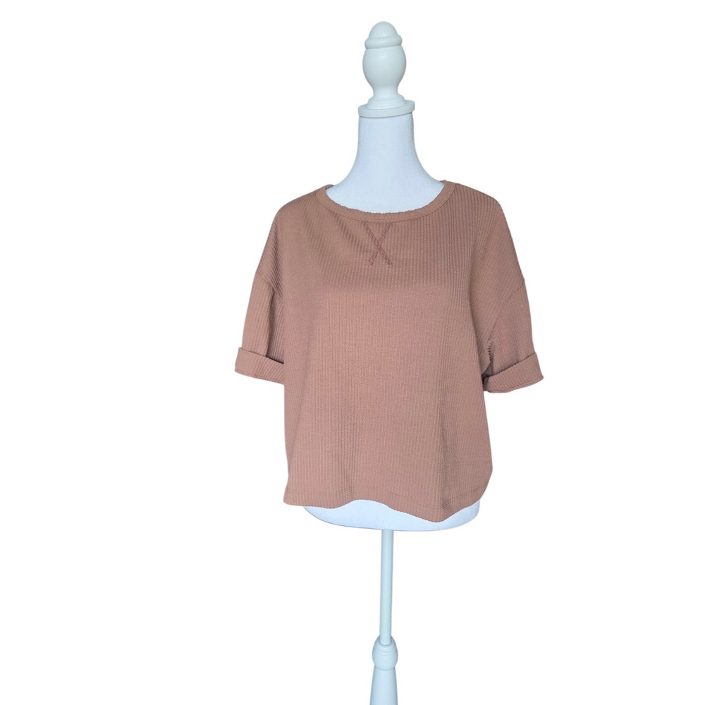 Blue Rain Waffle Knit Top Womens XL Mauve Pink Short Sleeve Thermal Shirt USA